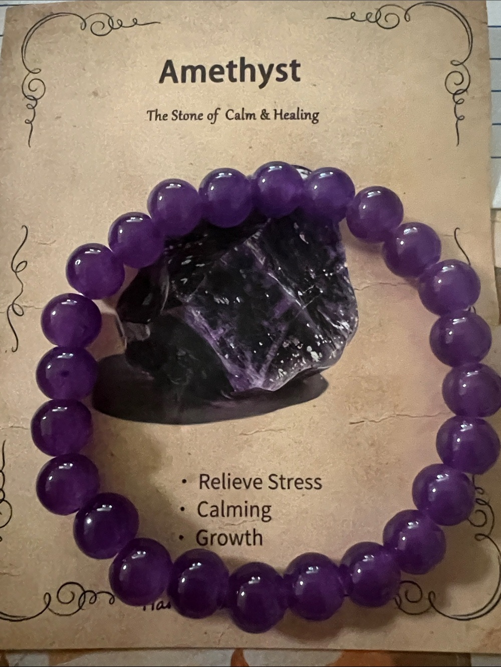 #2952*Amethyst Beaded Stretch Bracelet - Purple Healing Jewelry